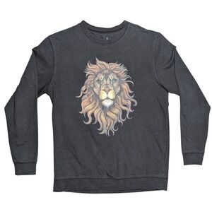 Flecha Large Black Long Sleeve Lion Head Graphic Pullover Crew Neck Sweater